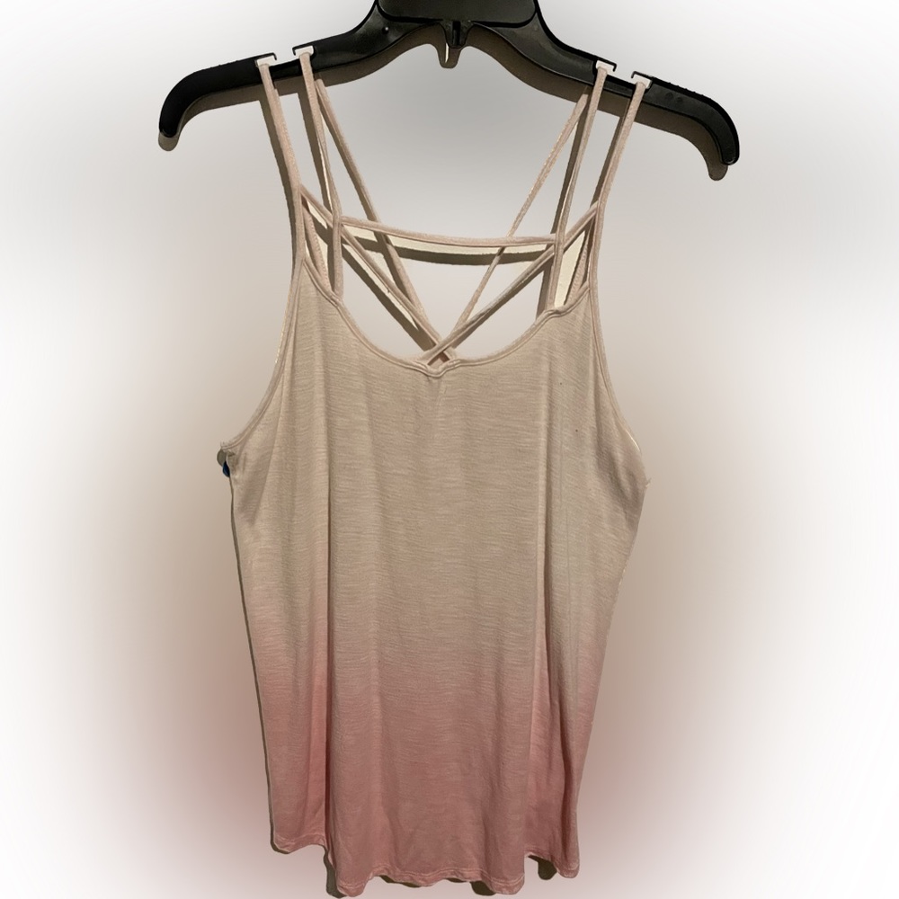 VS Soft & Sexy Slub white to pink Ombré Criss Cross Neckline Tank Top size M